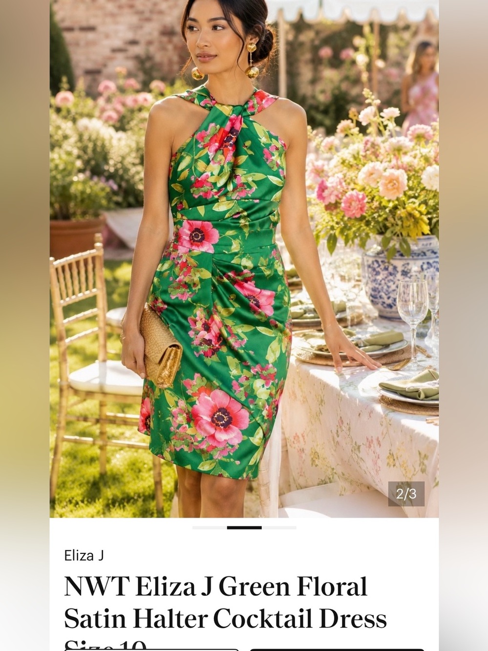 Eliza J Green Floral Halter Sheath Dress